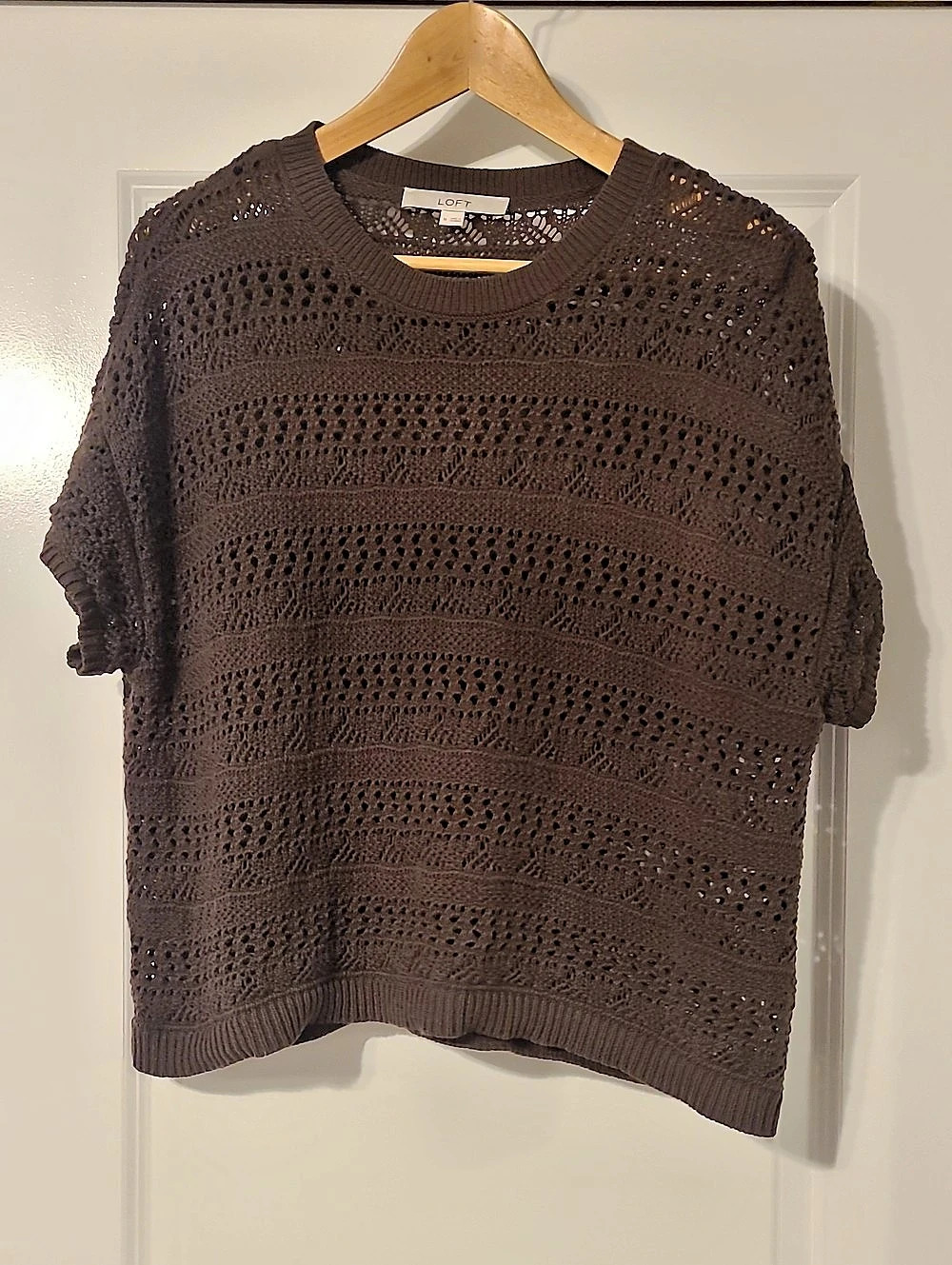 LOFT Crochet Short Sleeve Top in Brown Size Medium Like New